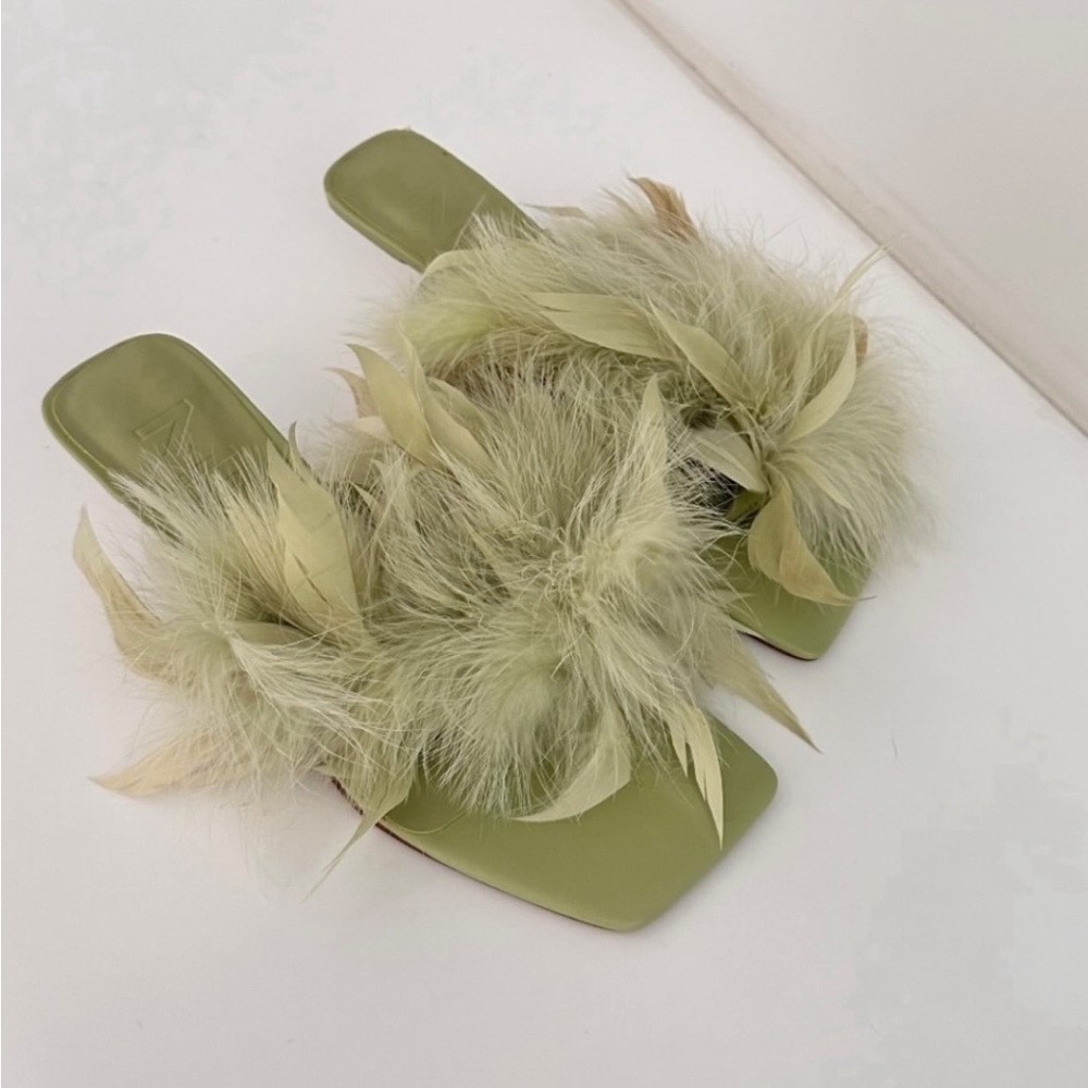 Mango feather kitten heel slide